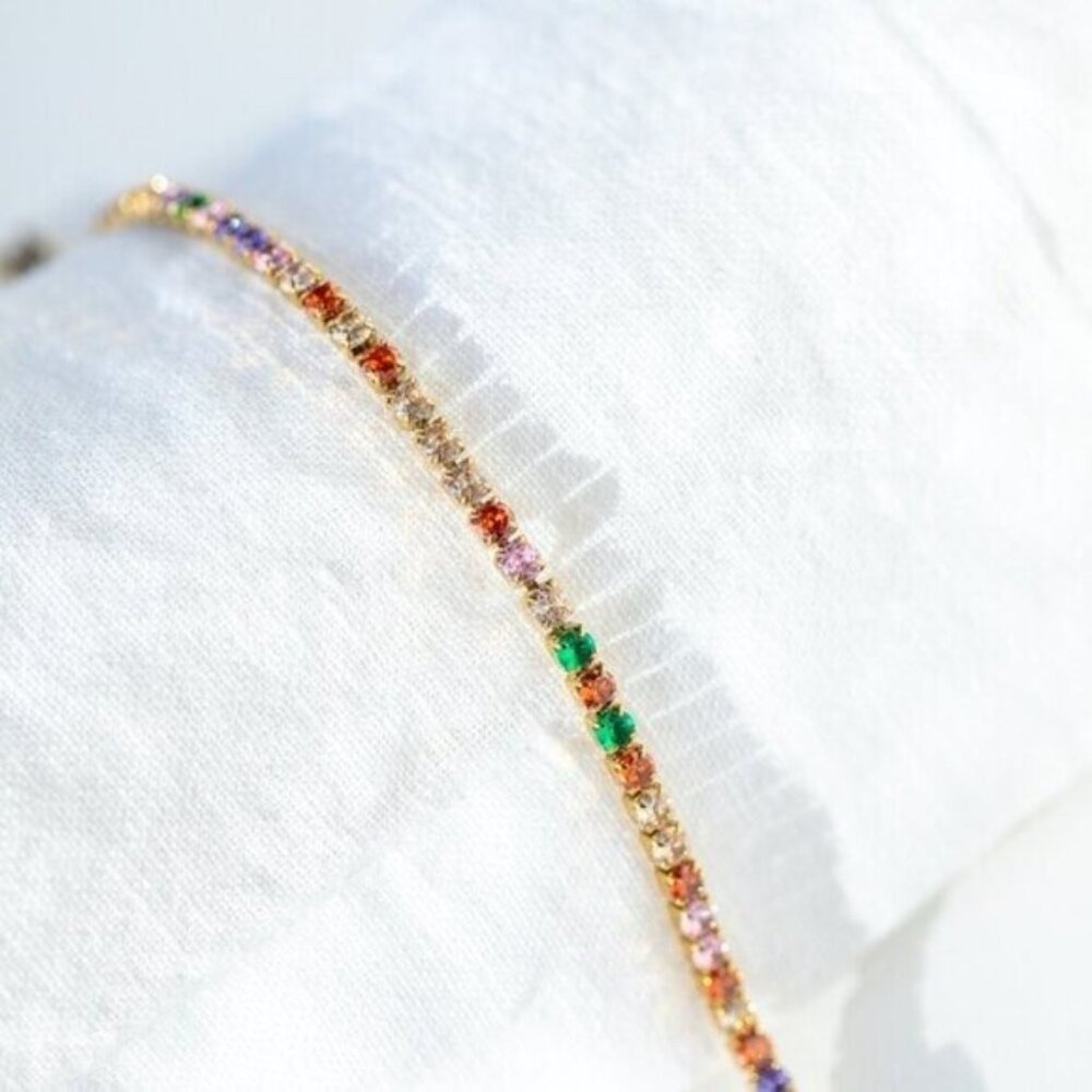 Colorful CZ Tennis Bracelet Waterproof Gold Stacking Bracelet Gold Box Clasp - Picture 10 of 15